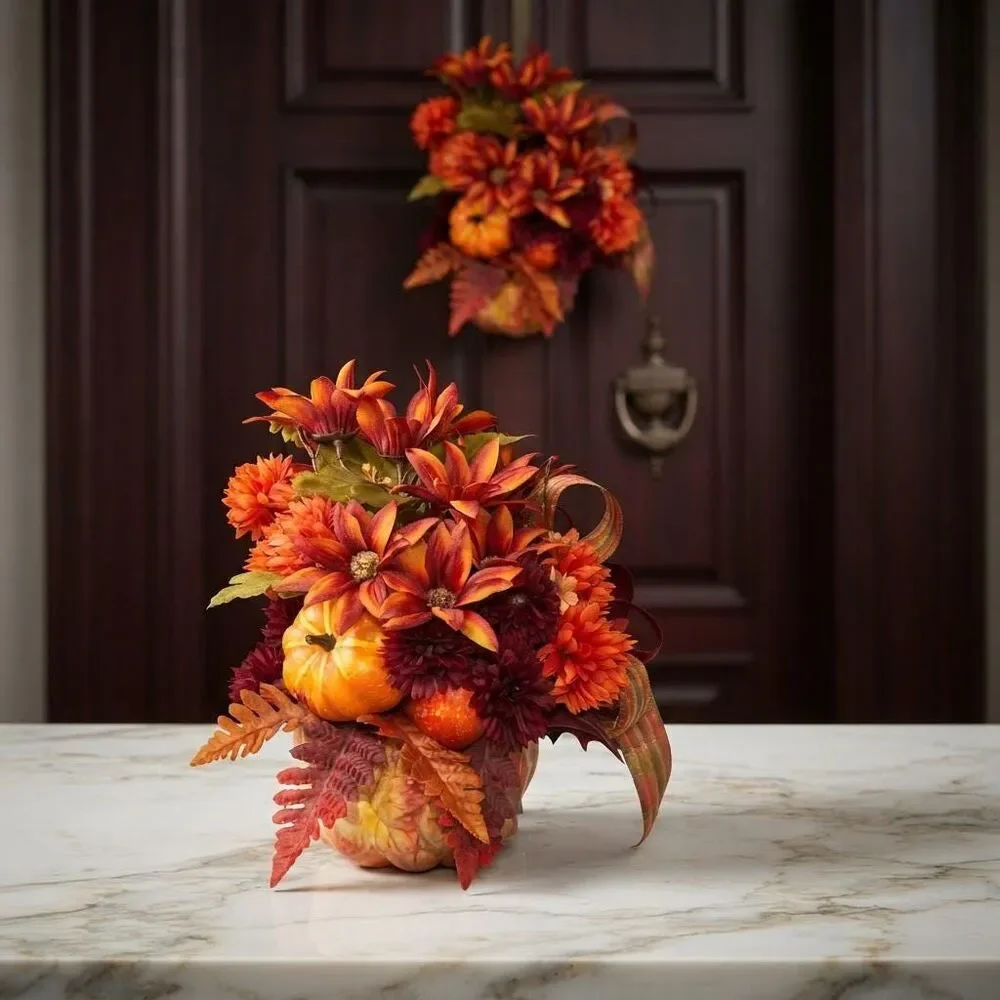Fall Floral Pumpkin Centerpiece | Rustic Fall Floral Decor | Autumn  Arrangement